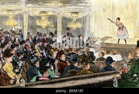 Konzert in einem Pariser Cafe ca. 1890. Handcolorierte halftone einer Abbildung Stockfoto