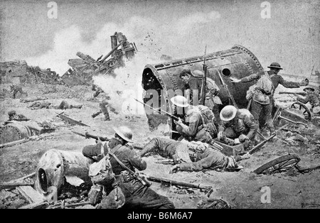 Zeitgenössische Weltkrieg einer Illustration von kanadischen Truppen in Aktion in Frankreich während der Schlacht an der Somme. Stockfoto