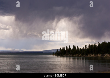 YELLOWSTONE NATIONAL PARK WYOMING USA Sturm Regenwolken über Yellowstone Lake Stockfoto