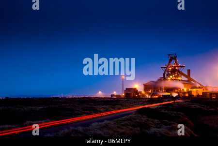 Corus Stahlwerke Redcar Teesside in der Nacht Stockfoto