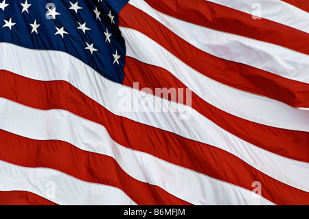 Nahaufnahme von der Flagge der Vereinigten Staaten von Amerika, das im Wind wehende Stockfoto