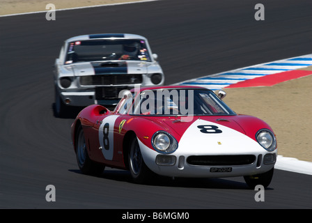 Ein Ferrari 250 LM, gejagt von einem Shelby GT350 bei Monterey Historic Automobil Rennen in Monterey, Kalifornien, USA Stockfoto