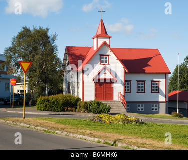 St. Peter's Church, eine katholische Holzkirche in Akureyri, Nordisland Stockfoto