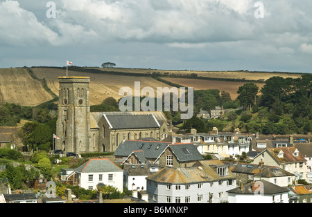 Salcombe Stadt und Kirche, einer kleinen Küstenstadt in der South Hams Devon, in der Nähe der Mündung des Kingsbridge Stockfoto