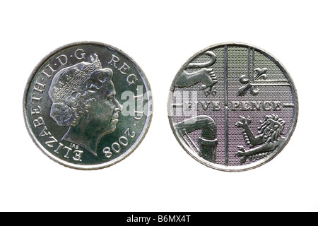 2008-neues Design für die britische Münzen 5 Pence-Stück Stockfoto
