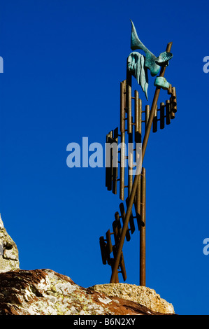 Eine Hommage an die Pilger Somport pass Camino de Santiago Huesca Spanien Pyrenäen die Bergkette, die Spanien und Frankreich trennt Stockfoto