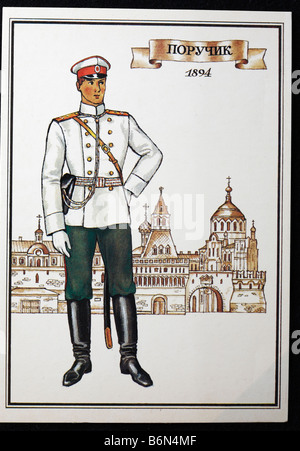 Uniform der Firma Offizier Leutnant der Infanterie-Regiment der russischen Armee (1894), Postkarte, UdSSR, 1986 Stockfoto