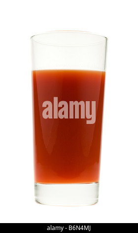 Glas frischer Tomatensaft isoliert auf weißem Hintergrund Stockfoto