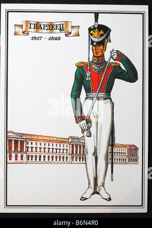 Uniform der Prokurist der Rettungsschwimmer Semenovskij Regiment der russischen Armee (1817-1825), Postkarte, UdSSR, 1986 Stockfoto