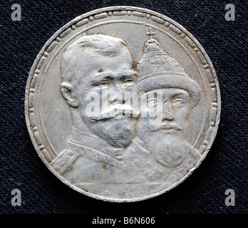 Sonderausgabe des silbernen Rubel gewidmet zum 300-jährigen Jubiläum der Ronanov Dynastie im Jahre 1913, Russland Stockfoto