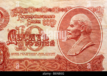 Porträt von Lenin auf 10 Rubel Hinweis (1961), sowjetische Geld, Russland Stockfoto