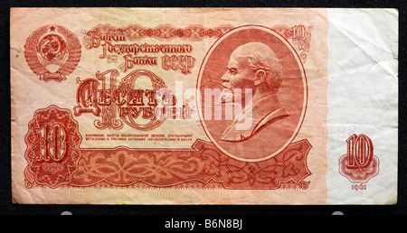 Porträt von Lenin auf 10 Rubel Hinweis (1961), sowjetische Geld, Russland Stockfoto