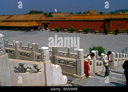 Touristen, geführte tour, Tor der Himmlischen Reinheit, Qianqingmen, Verbotene Stadt, Peking, Stadt Peking, China, Asien Stockfoto