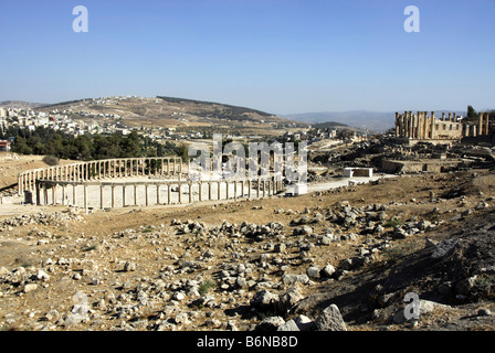 Das Forum in antiken römischen Decapolis Stadt Jerash, Jordanien Stockfoto