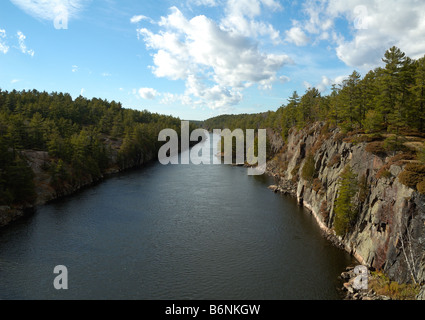 Blick auf den berühmten französischen Fluss, historische Route des Voyageurs, Ontario, Kanada Stockfoto