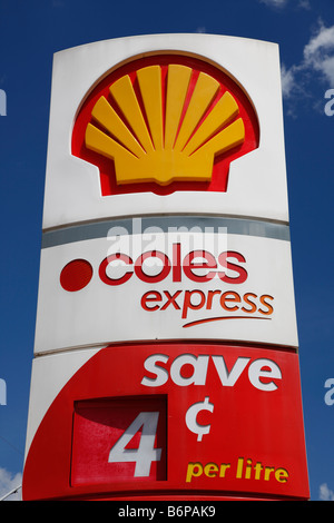 Shell Coles express Tankstelle Straßenschild Stockfoto