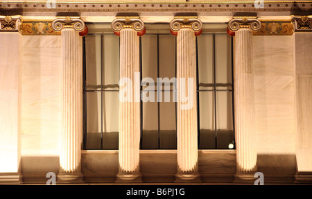 Nacht-Ansicht Detail von der Akademie von Athen Griechenland Sehenswürdigkeiten und Architektur Stockfoto