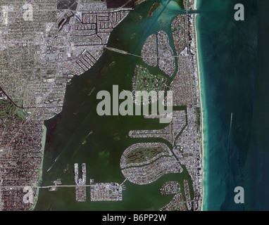 Luftbildkarte Draufsicht Miami Biscayne Bucht intercoastal Waterway und Miami Beach Küste Florida Stockfoto