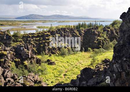 Landschaft in Þingvellir, dem Ort der ersten isländischen Parlament, genannt Althing, 930 n. Chr. gegründet Stockfoto