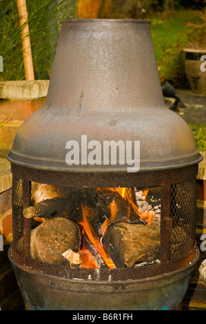 Holzverbrennung Protokolle in einem Protokoll Brenner Stockfoto