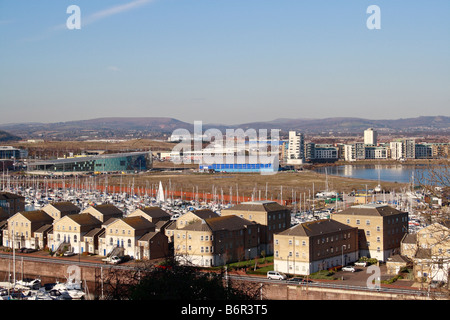 Cardiff Bay in das Gesamtbild des Dorfes Sport von Penarth in Wales Großbritannien Stockfoto