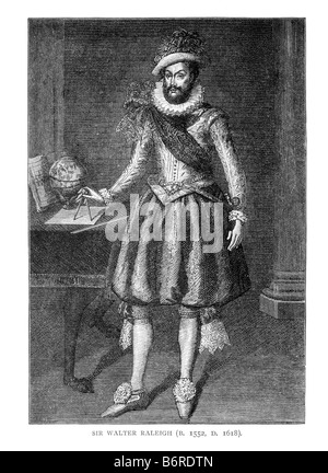 Sir Walter Raleigh aus dem 19. Jahrhundert Illustration Stockfoto