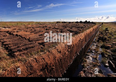 Torfabbau & Bank, Torf-Stacks, Islay, Schottland Stockfoto