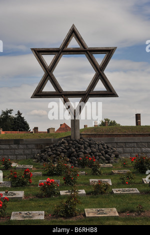 Davidstern im jüdischen Friedhof, Terezin, Tschechische Republik, KZ. Stockfoto