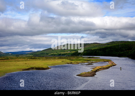 Landschaft Sommer Blick über Dornoch Firth aus Bonnar Brücke Sutherland Hochland von Schottland, Vereinigtes Königreich Stockfoto