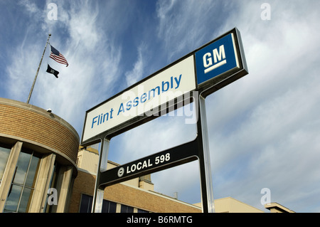 General Motors Feuerstein Montage Fabrikgebäude und Zeichen in Flint, Michigan USA. Stockfoto