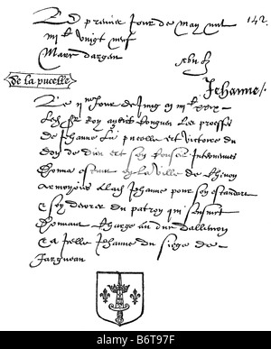 Text von Karl VII. Gewährung Wappen an Jeanne d ' Arc Stockfoto