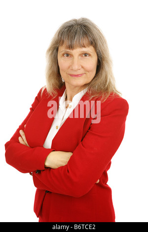 Durchsetzungsfähige zuversichtlich Geschäftsfrau oder Makler isoliert auf weißem Hintergrund Stockfoto