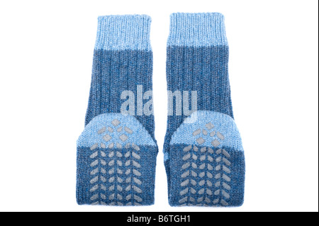 Ein paar Herren Blau gestrickte Pantoffel Socken Stockfoto