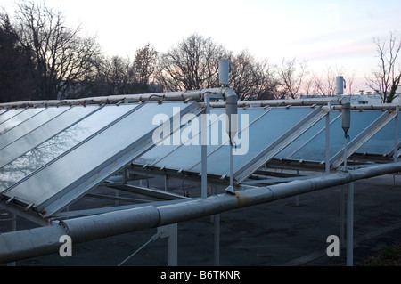 Sonne angetrieben Platten für die Warmwasserbereitung. Stockfoto
