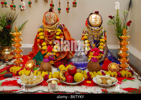 Gouri oder Gauri (Hindu Gottheit Göttin Durga) Dekoration, Pune, Maharashtra, Indien. Stockfoto