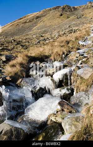 Gefrorene Stream in Cwm Ystwyth Ceredigion Mid Wales UK Januar 2009 Stockfoto