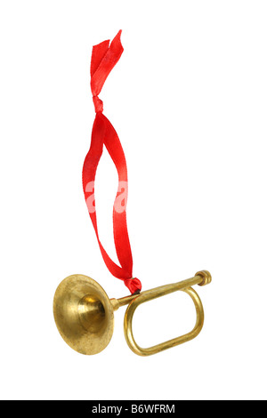 Goldene Trompete Ornament Ausschneiden isoliert auf weißem Hintergrund Stockfoto