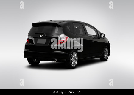 2009 Honda Fit Sport in schwarz - Winkel Rückansicht Stockfoto