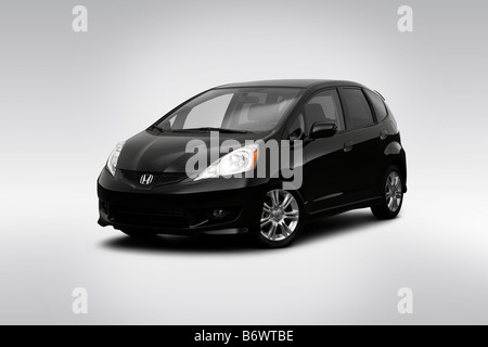 2009 Honda Fit Sport in schwarz - Winkel-Vorderansicht Stockfoto