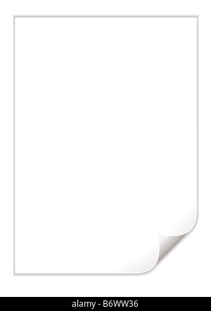 Einzigen Stück weißes Papier mit einer Ecke curl Stockfoto