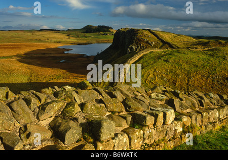 Crag Lough im Winter, Hadrianswall, betrachtet aus Stahl Rigg in der Nähe von zweimal gebraut, Northumberland National Park Stockfoto