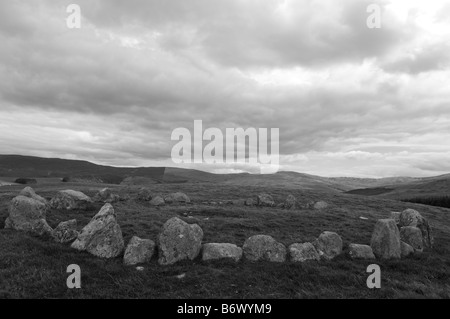 Denbighshire, Wales Llandrillo. MOEL Ty Uchaf ein Steinkreis am Rande des Gebirges Berwyn steht Stockfoto