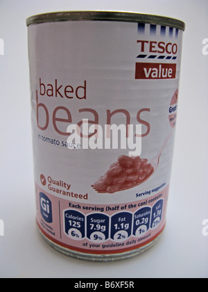 Tesco Value gebackene Bohnen Produkte billig angemessene verschiedener Lebensmittel Stockfoto