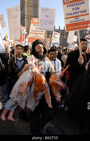 20 000 pro palästinensische Demonstranten marschierten durch London Protest der israelischen Invasion in den Gazastreifen 3. Januar 2009 Stockfoto