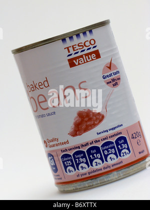 Tesco Value gebackene Bohnen Produkte billig angemessene verschiedener Lebensmittel Stockfoto