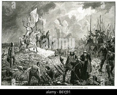 Bruce mit seinen Truppen vor der Schlacht von Bannockburn 1314 Blàr Allt ein ' Bhonnaich schottischer Sieg Stockfoto