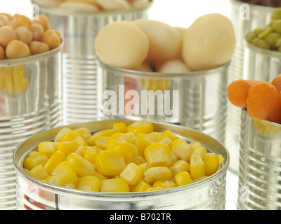 Auswahl an beliebten Und Bequemen konserviertes Gemüse bereit zu Kochen Lebensmittel oder Zutaten zum Kochen Stockfoto