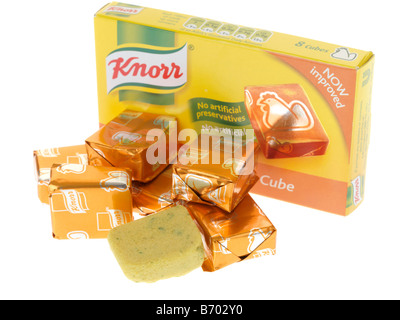 Marke Knorr Hühner Brühwürfel Verpackung Isoliert gegen einen weißen Hintergrund mit keine Menschen und einen Freistellungspfad Stockfoto