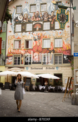 Bunte Fassade Malerei des Restaurant Fritschi bei quadratischen Sternenplatz, Luzern, Kanton Luzern, Schweiz Stockfoto