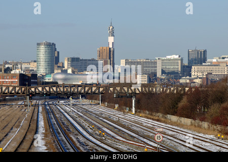 Stadtzentrum von Birmingham im Winter gesehen vom Bahnhof Small Heath, West Midlands, England, UK Stockfoto